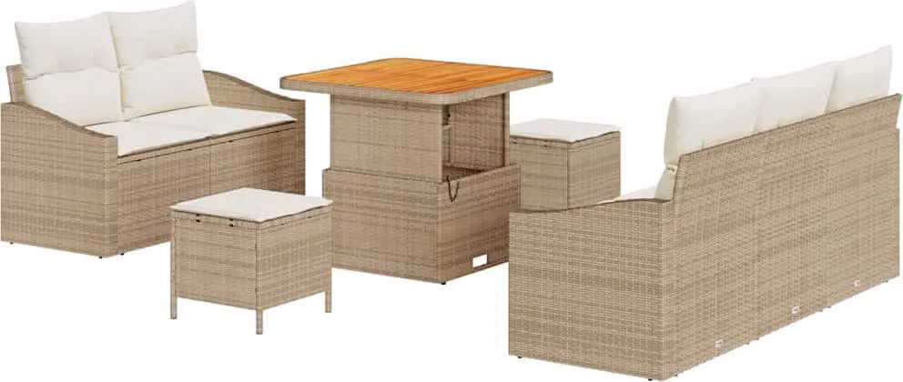Set Divano da Giardino con cuscino 8 pcs Beige polyrattan