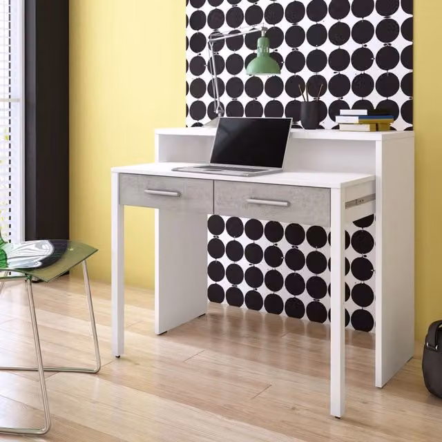 Scrivania Modulabile DMORA Opaglio per Home Office, Bianco e Grigio, L: 98.6 cm, P: 37 cm, H: 86.9 cm