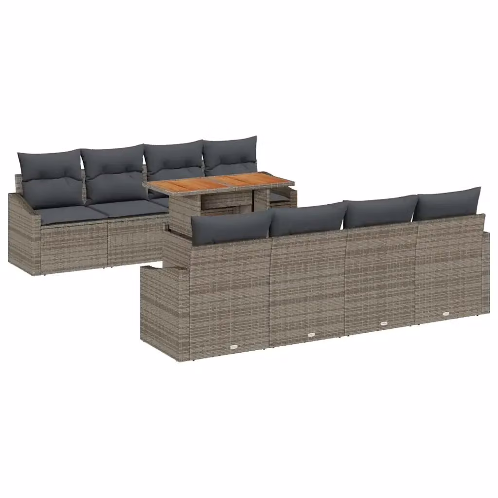 Set da pranzo da giardino moderno vidaXL in rattan e legno di acacia, 9 pezzi, Grigio e Marrone – 2