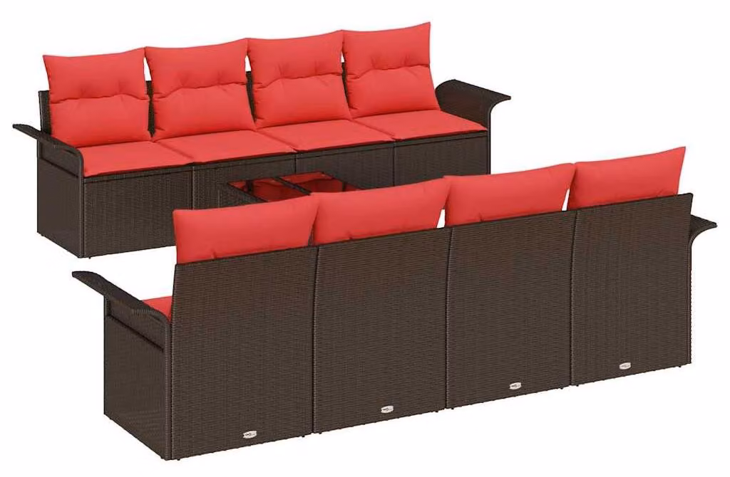 Set Divano da Giardino con cuscino 9 pcs Marrone polyrattan