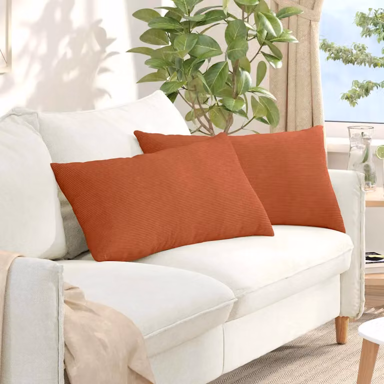 Set di 2 cuscini da divano vidaXL in velluto a coste rosso e arancio, L 80 cm x P 40 cm
