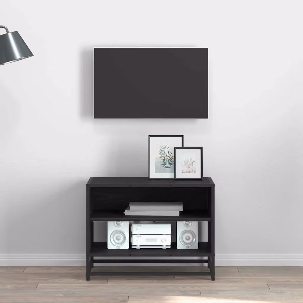 Unità TV moderna vidaXL in legno e metallo, colore nero e rovere, L 61 x P 40 x H 46 cm