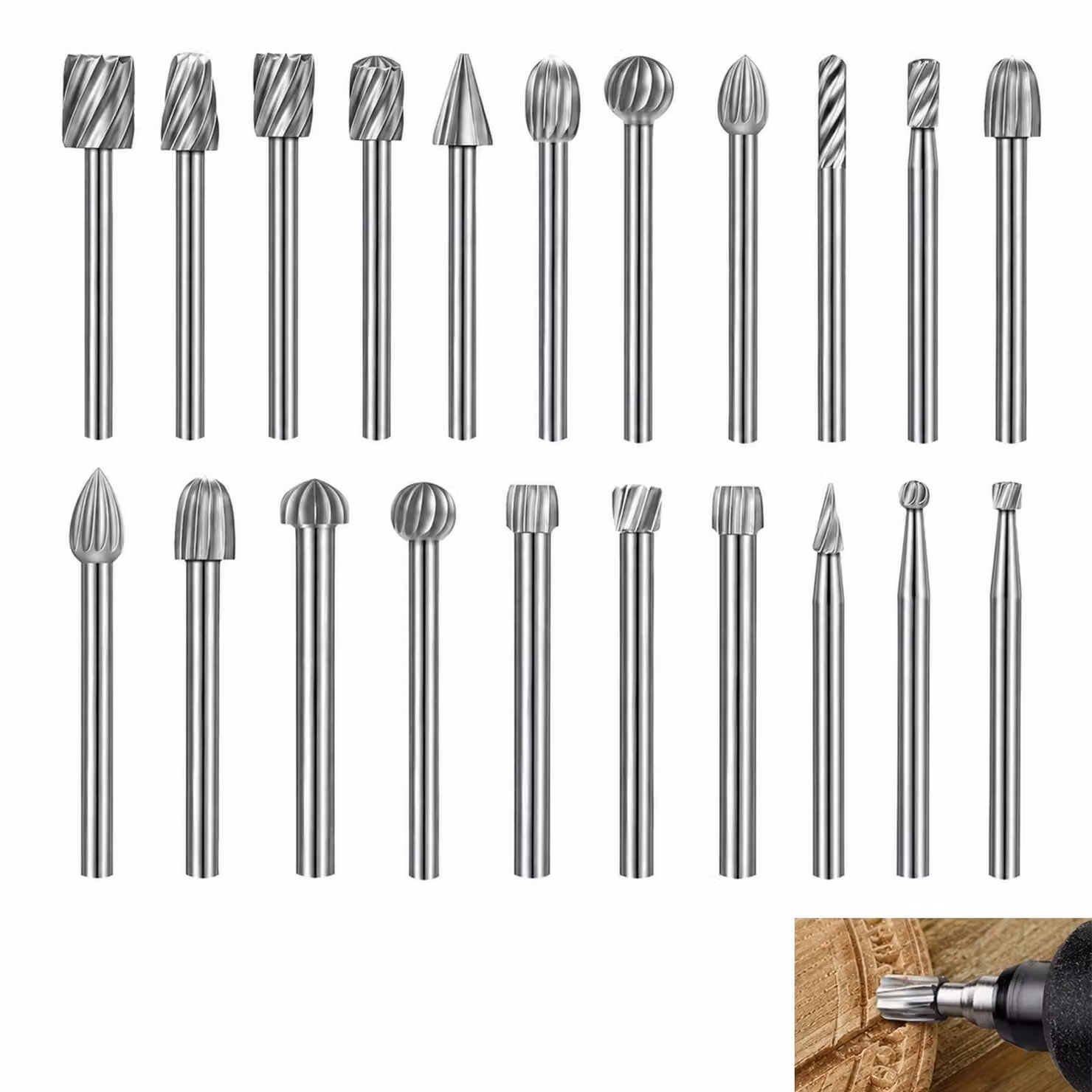 Set di 20 utensili da taglio in metallo duro con gambo da 3 mm