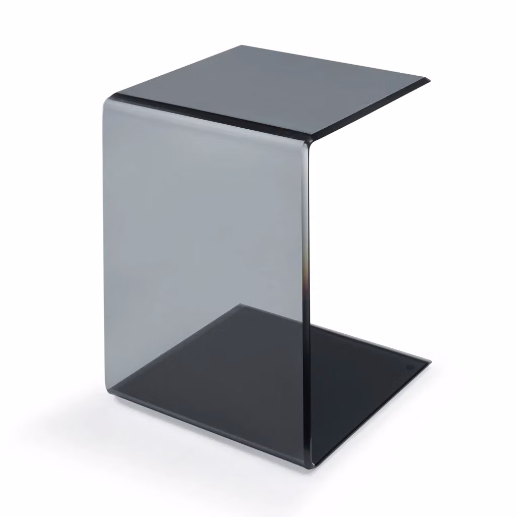 Tavolino Laterale Trölmapilu en.casa a Forma di C in Vetro Grigio L/P/H: 60 x 40 x 40 cm – 2