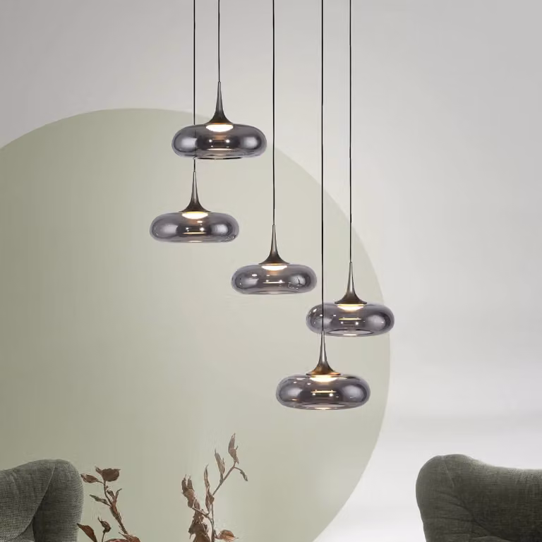 SCHÖNER WOHNEN-Kollektion Lampada a sospensione in vetro Posh, dimmerabile, Alluminio / Grigio / Zincato, Soggiorno / Sala da pranzo, Vetro, Moderno, Lampada a sospensione
