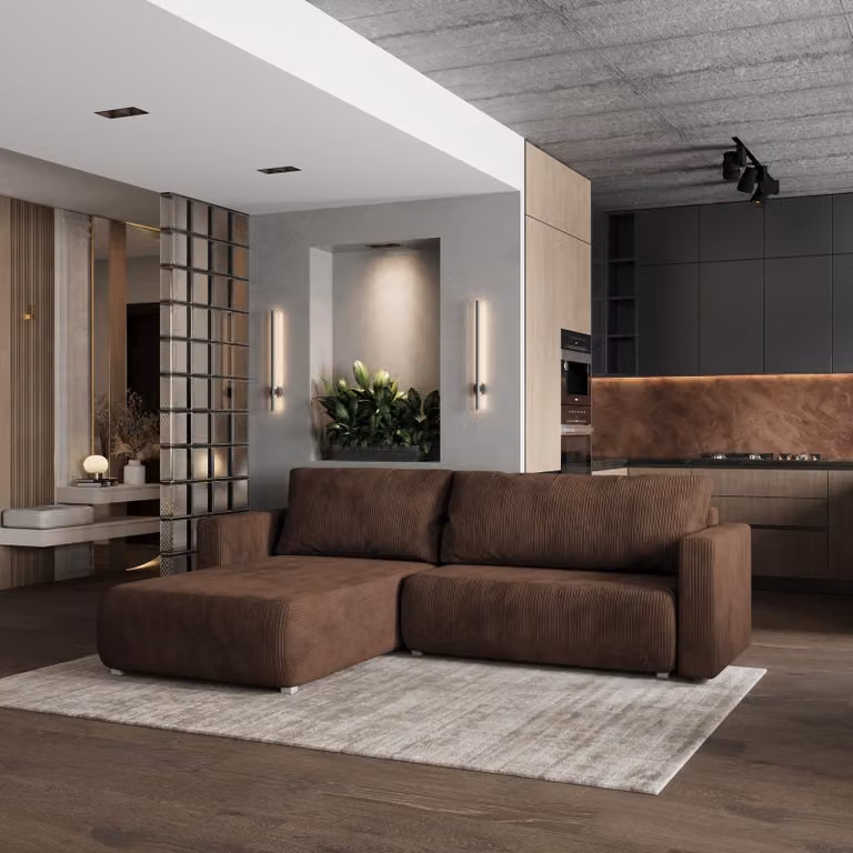 Divano angolare Masseno TURIN P con funzione letto a L, divano con box letto, divano da salotto, divano, divano, divano letto, set di divani - marrone, POSO 06