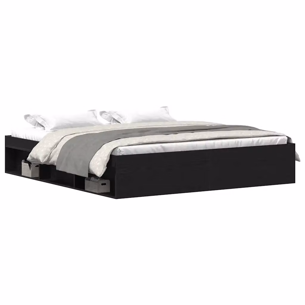 Giroletto vidaXL in legno e MDF nero con doghe piatte e scomparti laterali L/P/H: 203 x 200 x 35 cm – 2