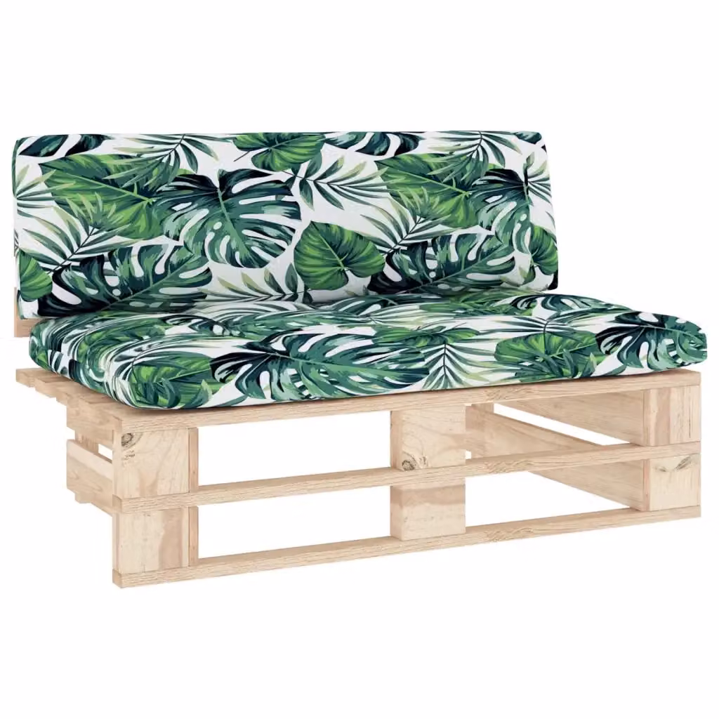 vidaXL Divano Centrale da Giardino in Legno di Pino con Cuscini Floreali, Grigio e Marrone, L: 110 cm, P: 55 cm, H: 65 cm – 2