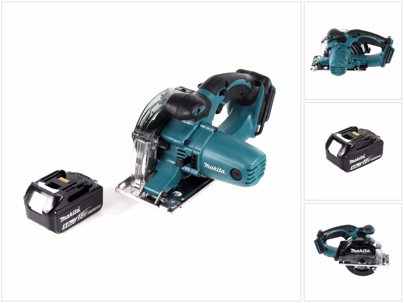 Makita DCS 552 T1 18 V Sega circolare a batteria per metalli 136 mm + 1x batteria da 5,0 Ah + lama e occhiali di protezione - senza caricabatteria