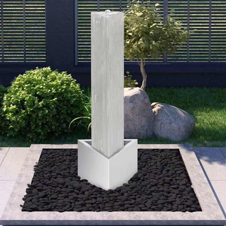 Fontana da giardino a cascata vidaXL in acciaio inox argento L: 37,7 cm, P: 32,6 cm, H: 110 cm