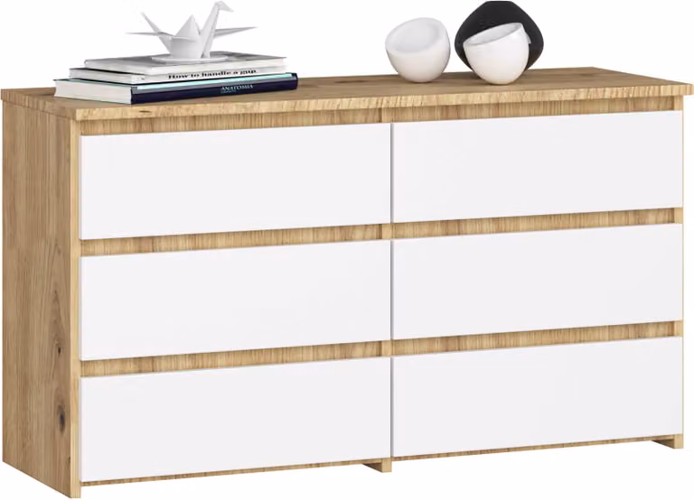 Cassettiera piccola AKORD CL100 Rovere Artisan, bianco 6 cassetti L100 x H57 x P35 cm