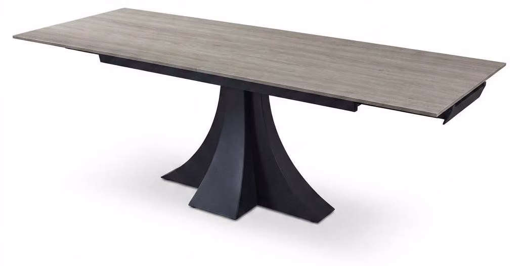 Tavolo da pranzo in Vetroceramica, design moderno, aspetto legno, beige, metallo, nero