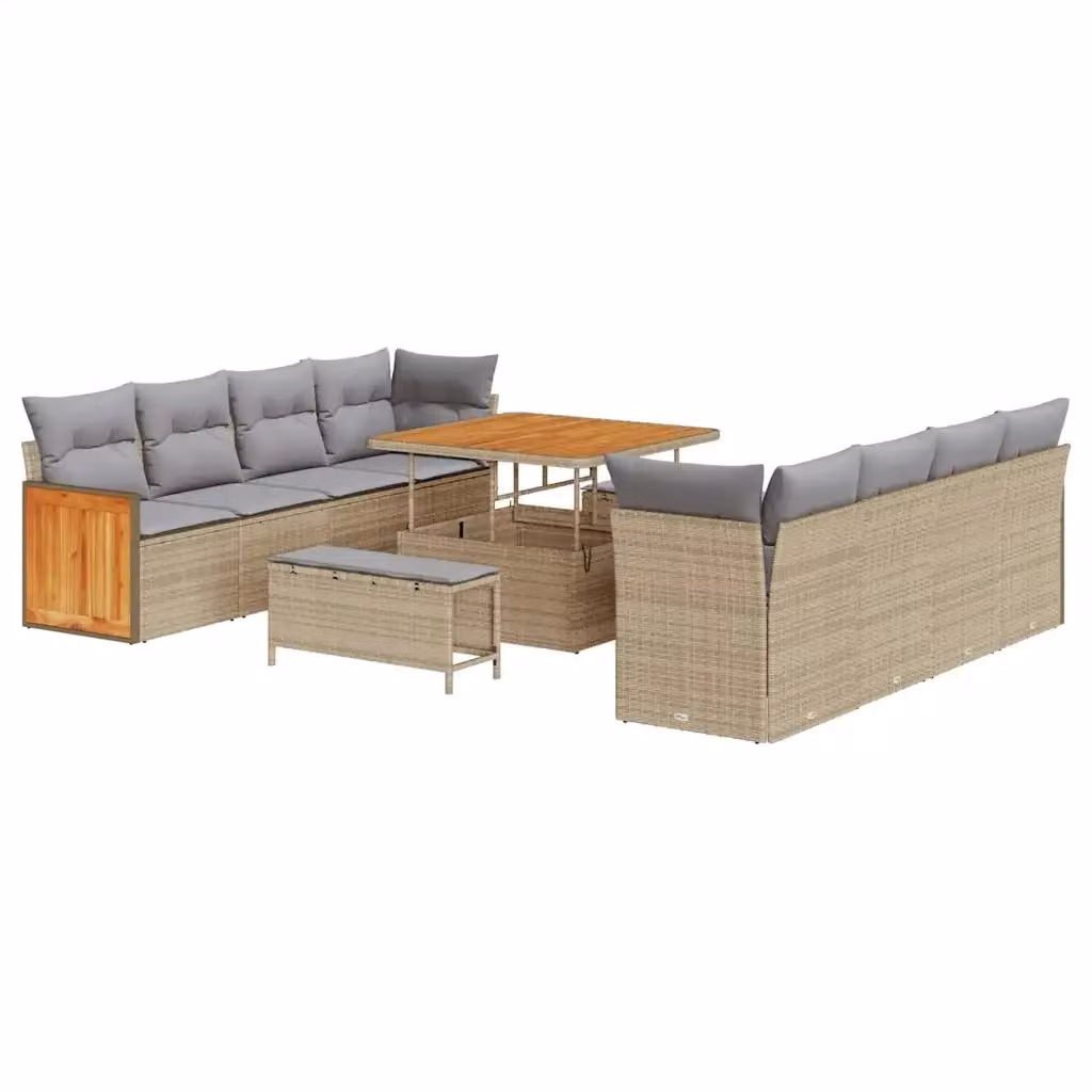 Set da giardino vidaXL composto da 12 pezzi in rattan con divano a L, tavolino e pouf, colori beige e grigio con cuscini inclusi – 2