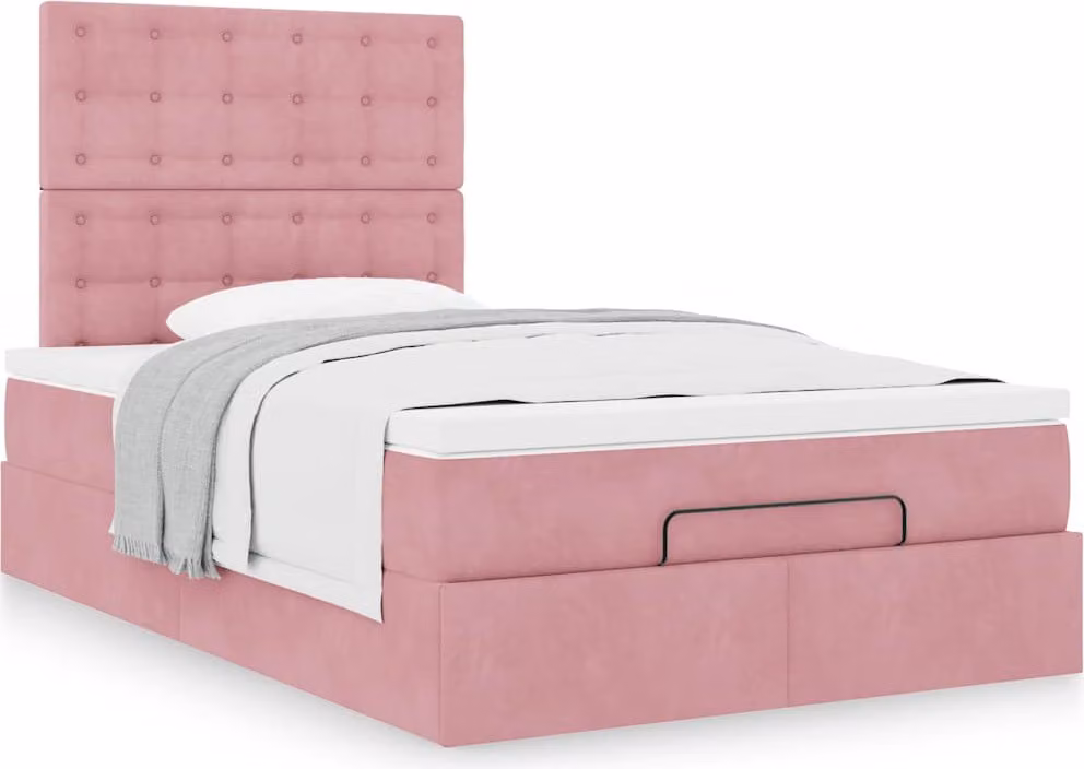 Struttura Letto Pouf con Materasso Rosa 120x200 cm Velluto