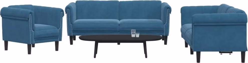 Maison Exclusive - Set divano a 3 pezzi in velluto blu