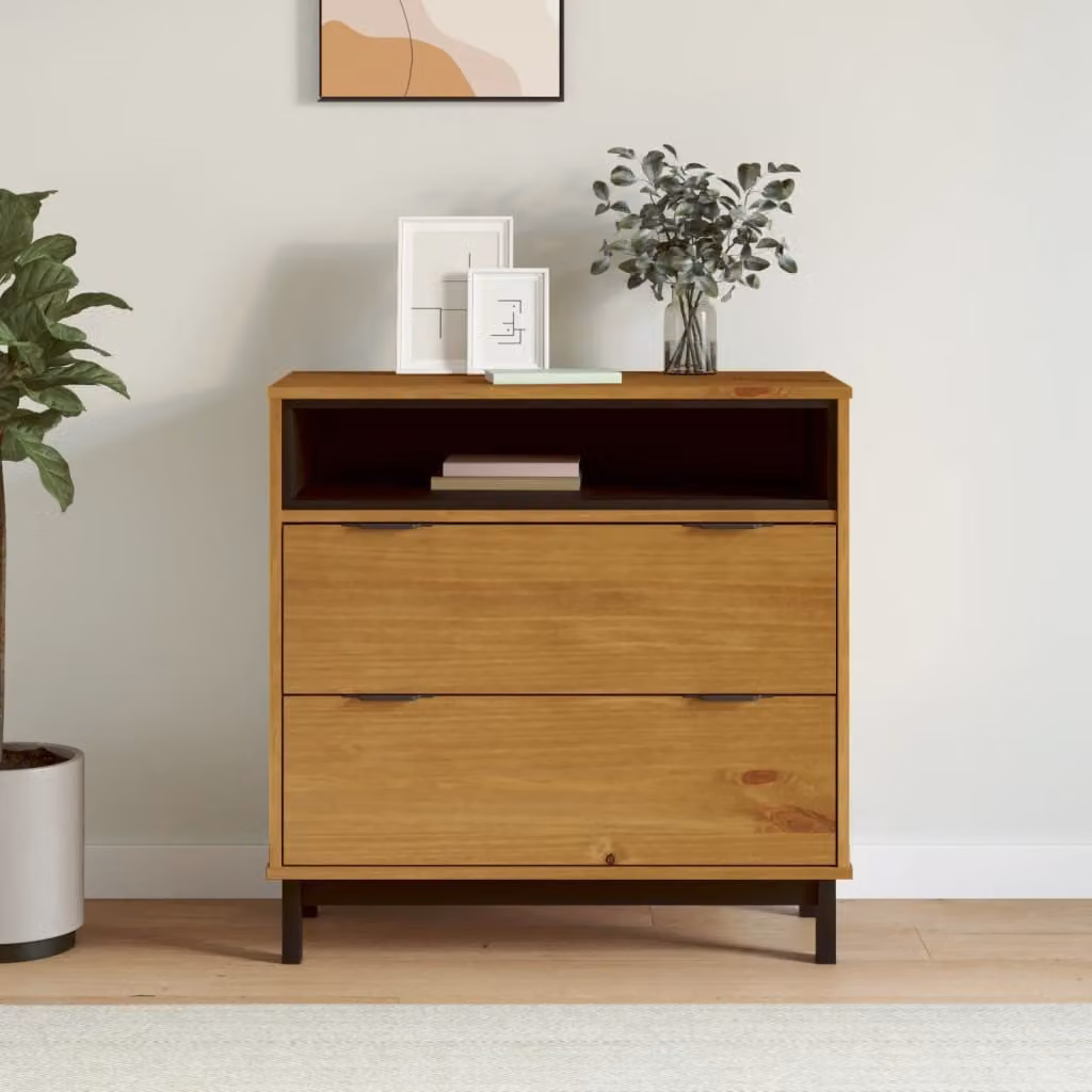 Cassettiera FLAM vidaXL in legno massello di pino color marrone, L: 80 cm, P: 40 cm, H: 80 cm