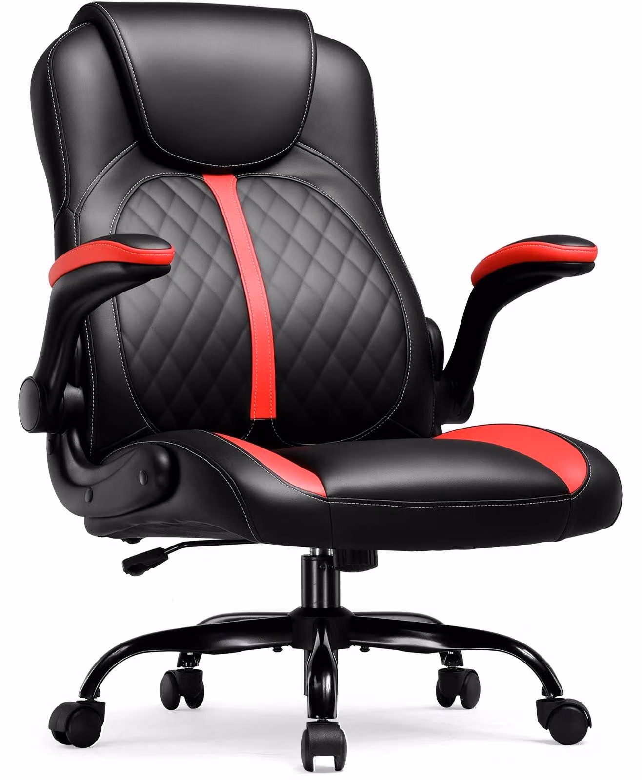 Sedia da gaming - Sedia da ufficio ergonomica GT550 - Regolabile in altezza - Rotazione a 360° - Rotelle - Pelle finta - Struttura in metallo - 50×56×112 cm - Nero/Rosso