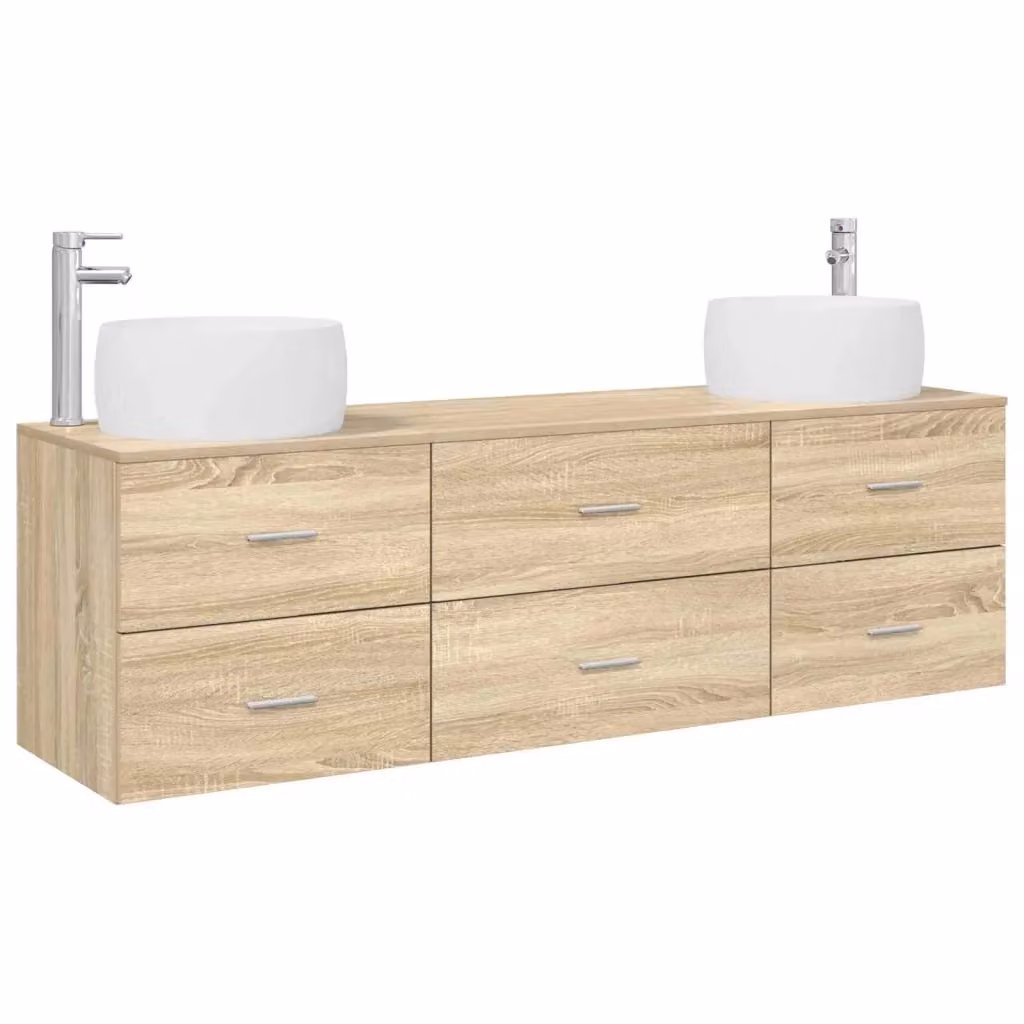 Set di mobili da bagno moderno vidaXL in legno marrone con base lavabo e pensile, L/P/H: 66,0 x 39,15 x 49,5 cm – 2