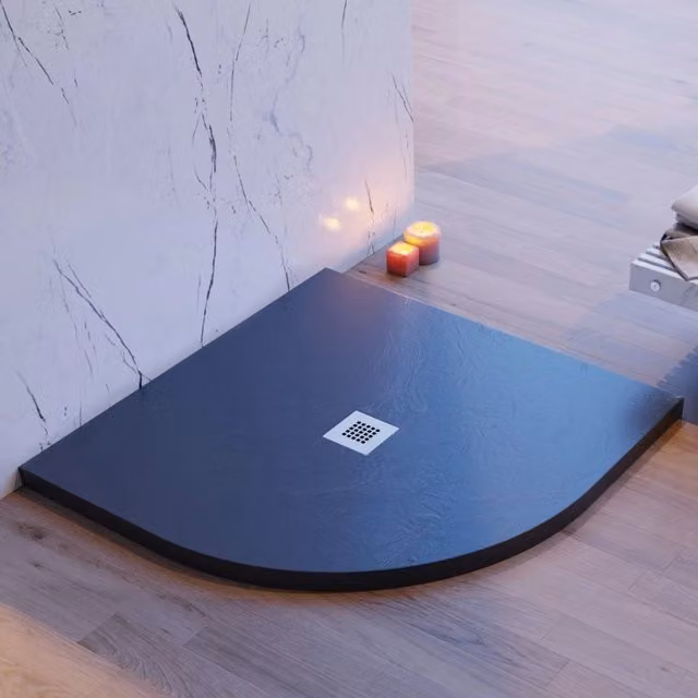Piatto doccia semicircolare grigio scuro effetto pietra cemento, misura 90x90