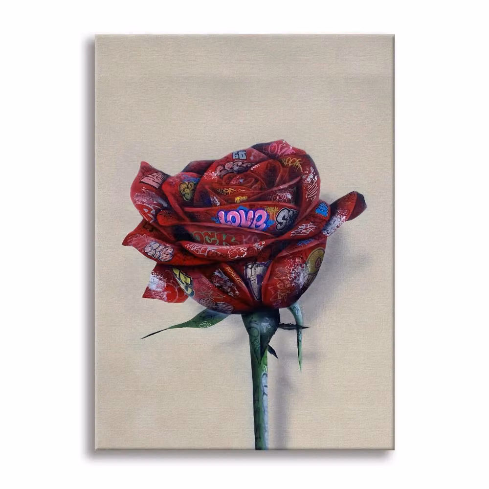Quadro Canvas Contemporaneo Paper Rose Signorbit con Tema Floreale Rosso, L 100 cm x H 140 cm – 2
