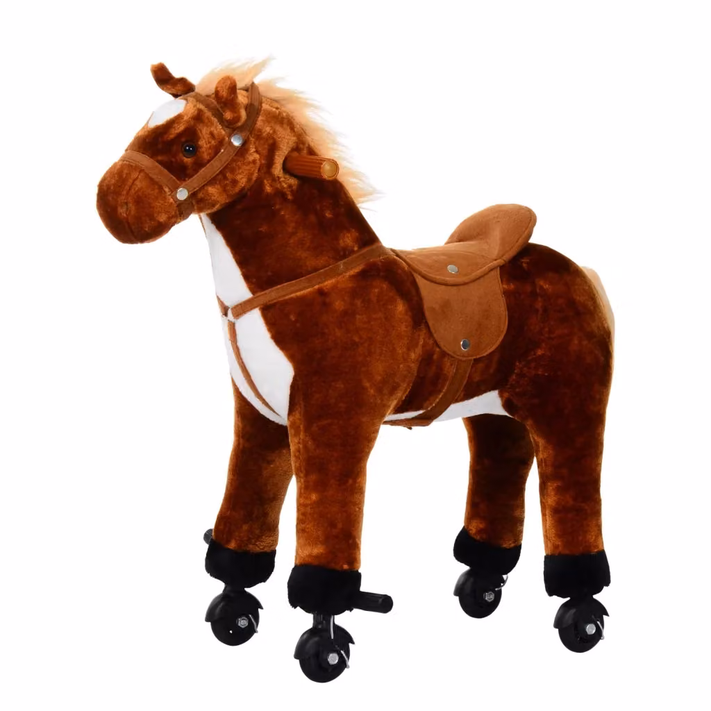Cavallo a dondolo imbottito con rotelle XYLO marrone L 65 cm, P 28 cm, H 75 cm – 2