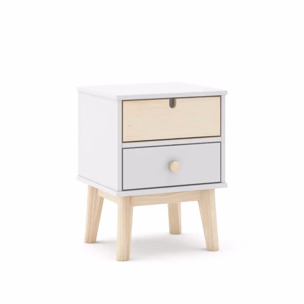 Comodino Estefania in legno e MDF con 2 cassetti, stile scandinavo, bianco e beige – 2