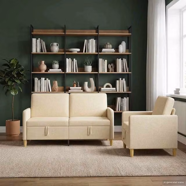 Set di 2 divani moderni vidaXL con contenitore e seduta sollevabile in tessuto beige per il tuo soggiorno