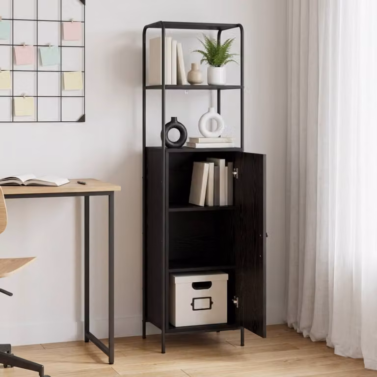 Credenza moderna vidaXL in legno e metallo nero con ante a battente L/P/H: 40 x 33 x 161 cm