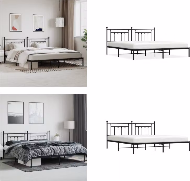 vidaXL Struttura letto con testata in metallo nero 200x200 cm - Struttura letto - Cornici letto - Struttura letto - Letto