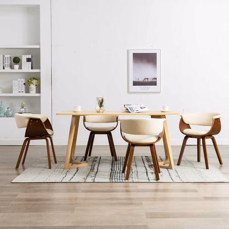 Set di 4 sedie da pranzo vidaXL in legno curvato e similpelle color crema