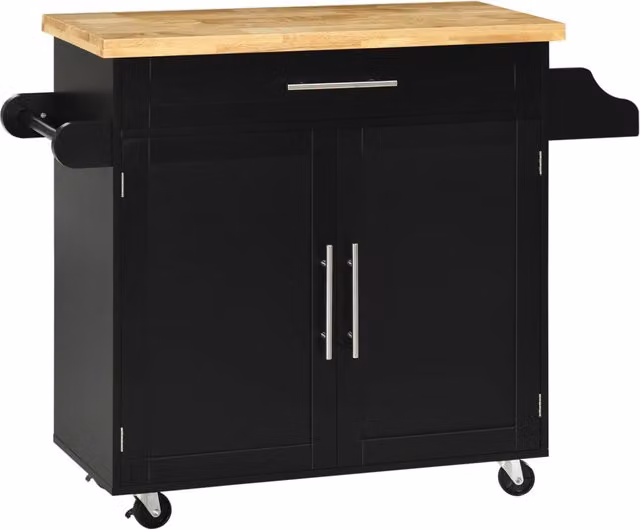 Carrello da cucina XYLO nero con ruote, L: 109 cm, P: 40 cm, H: 89 cm