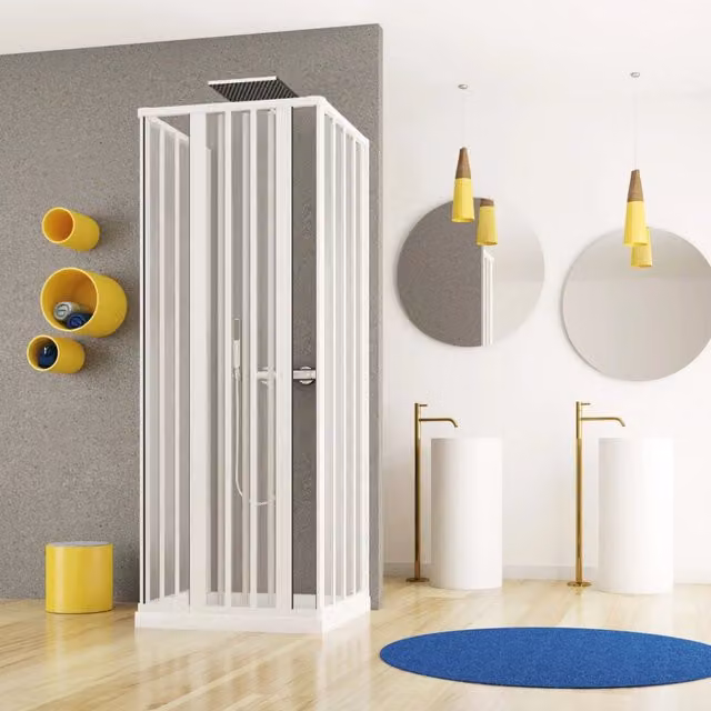 Box doccia tre lati soffietto ingresso centrale bilaterale pvc bianco h185cm Platra Naody Bianco,90x90x90 cm