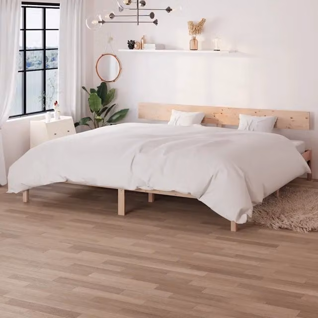Struttura Letto in Legno Massello di Pino Design Mania, Bianco, L/P/H: 200 x 200 x 70 cm