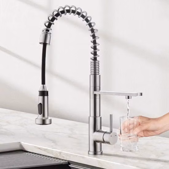 Kraan 3 vie spiralettrice per cucina, rubinetto per acqua potabile cucina con rubinetto da doccia esterno, rubinetto cucina, miscelatore rubinetto per vasca cucina per installazione osmose e filtro acqua, in acciaio inox lucidato