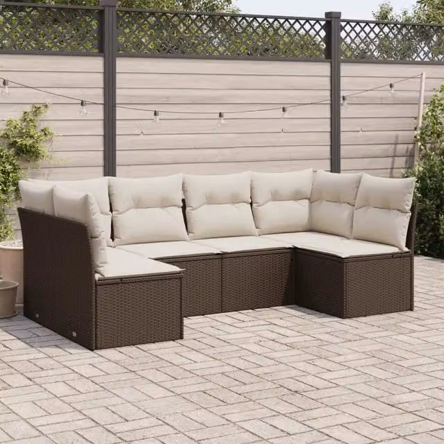 Set Divano da Giardino 6 pz con Cuscini Marrone in Polyrattan 3217393