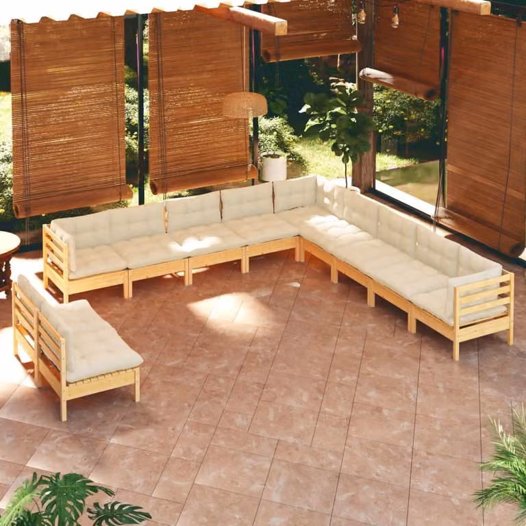 Maison Exclusive - Set Divani da Giardino 11 pz con Cuscini Crema Massello di Pino