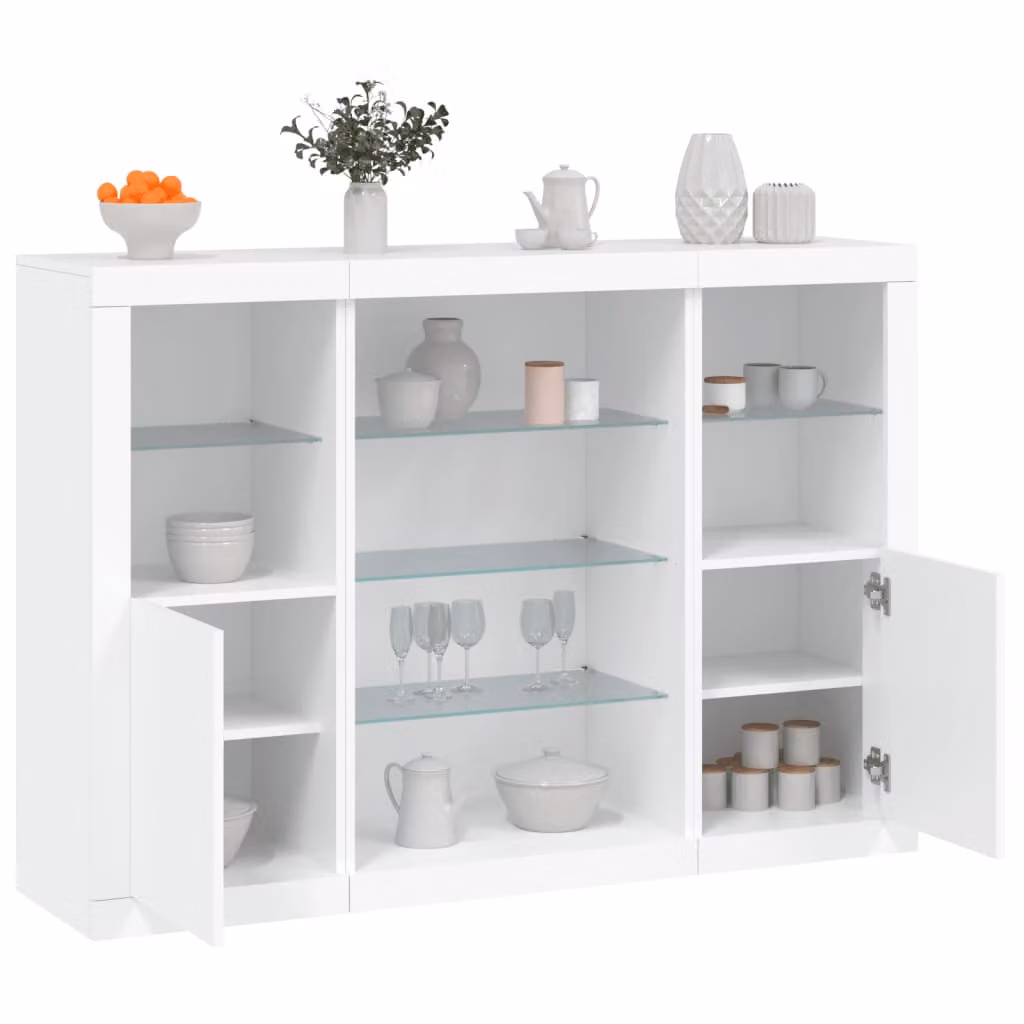 Set di 3 credenze moderne vidaXL in legno multistrato bianche con luci LED integrate da appendere a parete