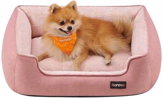 Cuccia per cani, cuscino in pelle per cani, trasportino, bordi rialzati, fondo antiscivolo, rivestimento sfoderabile e lavabile, taglia M, per cani di piccola taglia, 70 x 55 x 21 cm, rosa pastello