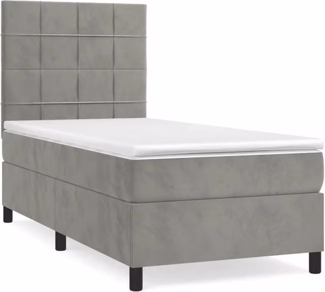 Letto singolo | Letto per adulti | Giroletto a Molle con Materasso Grigio Chiaro 90x200 cm Velluto