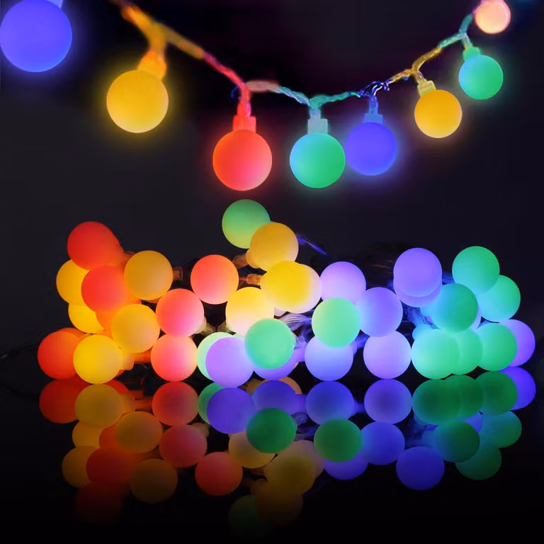 Catena luminosa a LED, 40 luci a forma di sfera, 6 metri, multicolore, alimentata a batteria, impermeabile