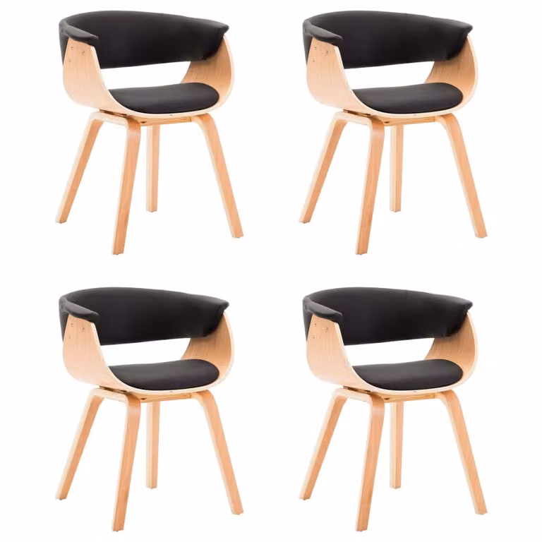 SYFAX™ Sedie da Pranzo 4 pz Nere in Legno Piegato e Pelle finta