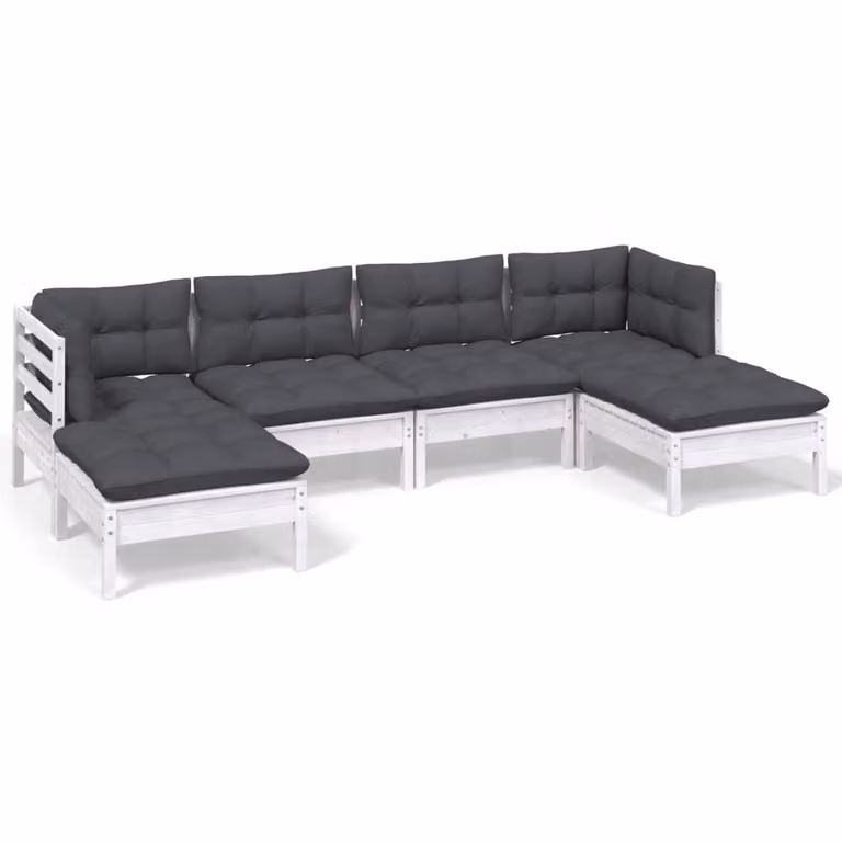 Set Divani da Giardino 6 pz con Cuscini Bianchi Legno di Pino
