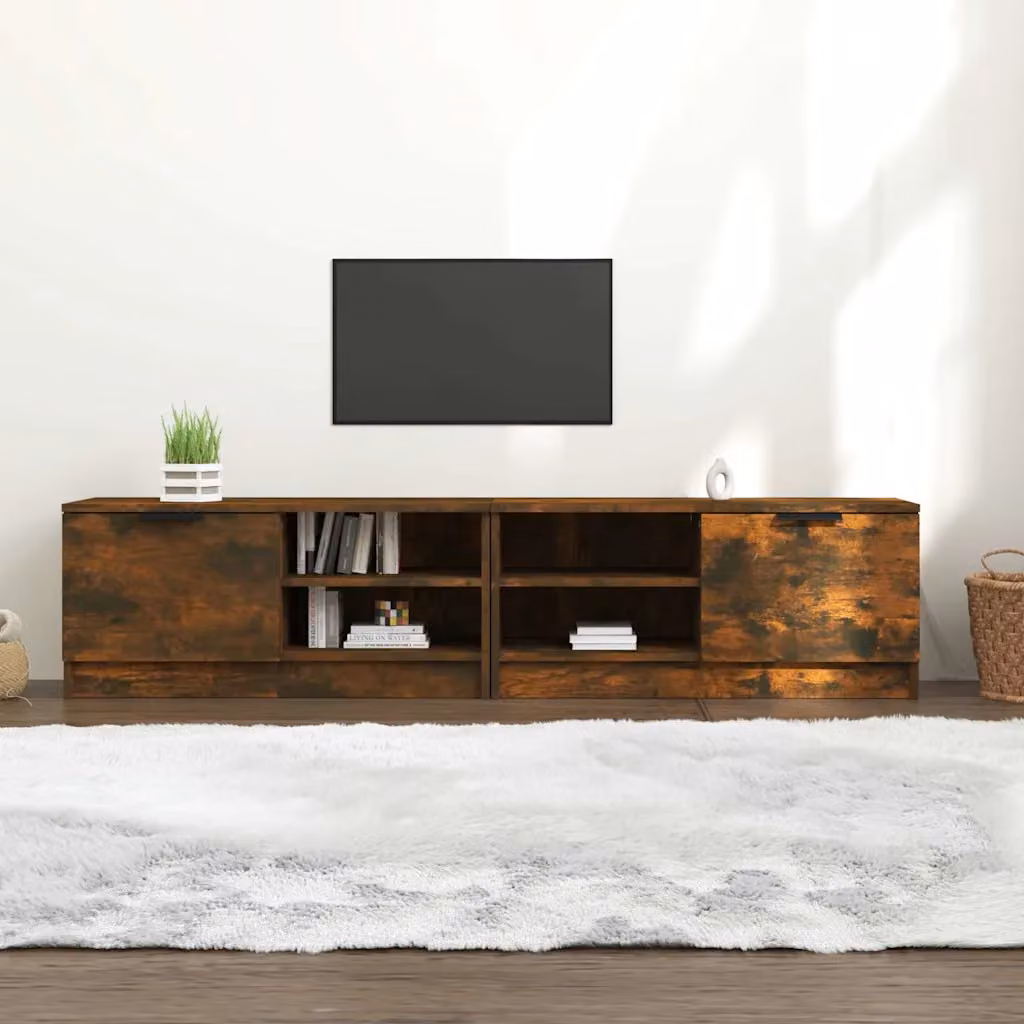 Set di 2 mobili TV moderni vidaXL in legno Rovere Fumo, L 80 cm x P 35 cm x H 36,5 cm