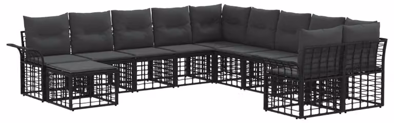 Set di divani da esterno 11 pcs Nero e Grigio scuro Poliestere