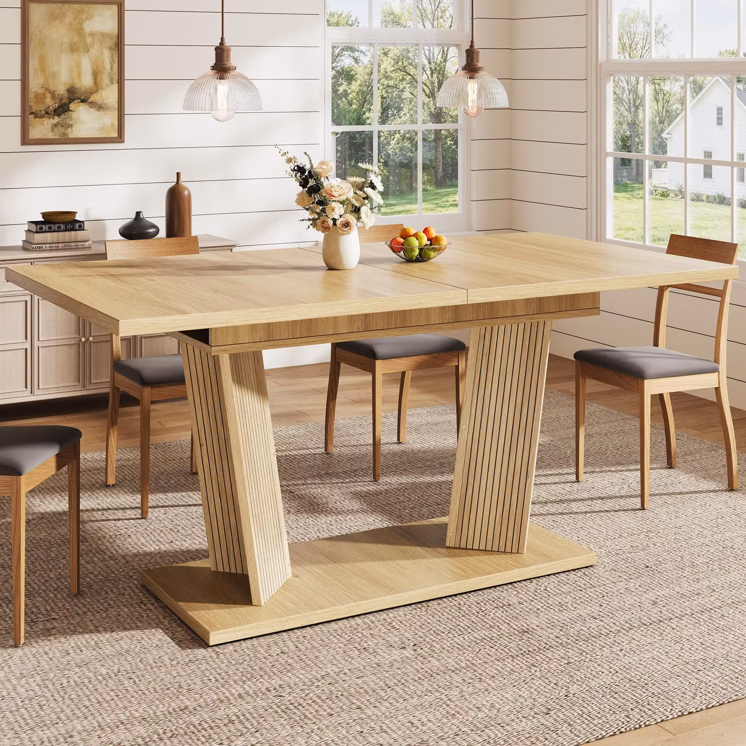 Tavolo da pranzo okwish con piano estendibile e piedini regolabili antiscivolo, tavolo da cucina dal design moderno, salvaspazio, stile naturale