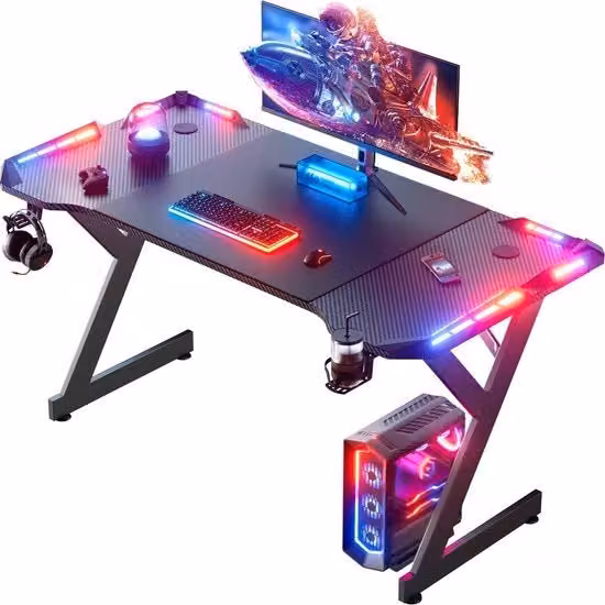Scrivania Gaming MERKLOOS Moderna in Metallo e Vetro Nero con Piano Rettangolare L: 120 cm, P: 60 cm