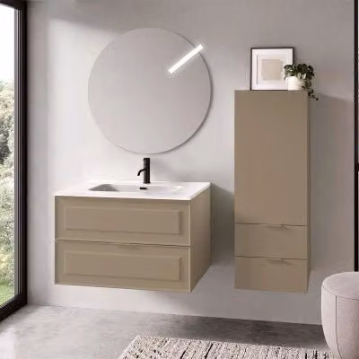 Mobile bagno sospeso Inbagno Matisse beige opaco con cassetti e ante soft close e illuminazione LED L: 101 cm
