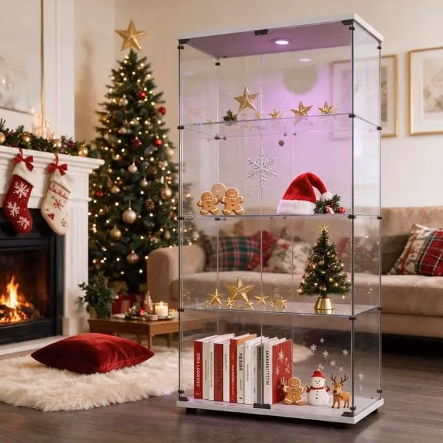 Vetrinetta Espositiva con LED;Bianco Cristalliera soggiorno con 2 Porta e Serratura;80.5x36.5x164 cm;Vetro Temperato;per Casa e Ufficio