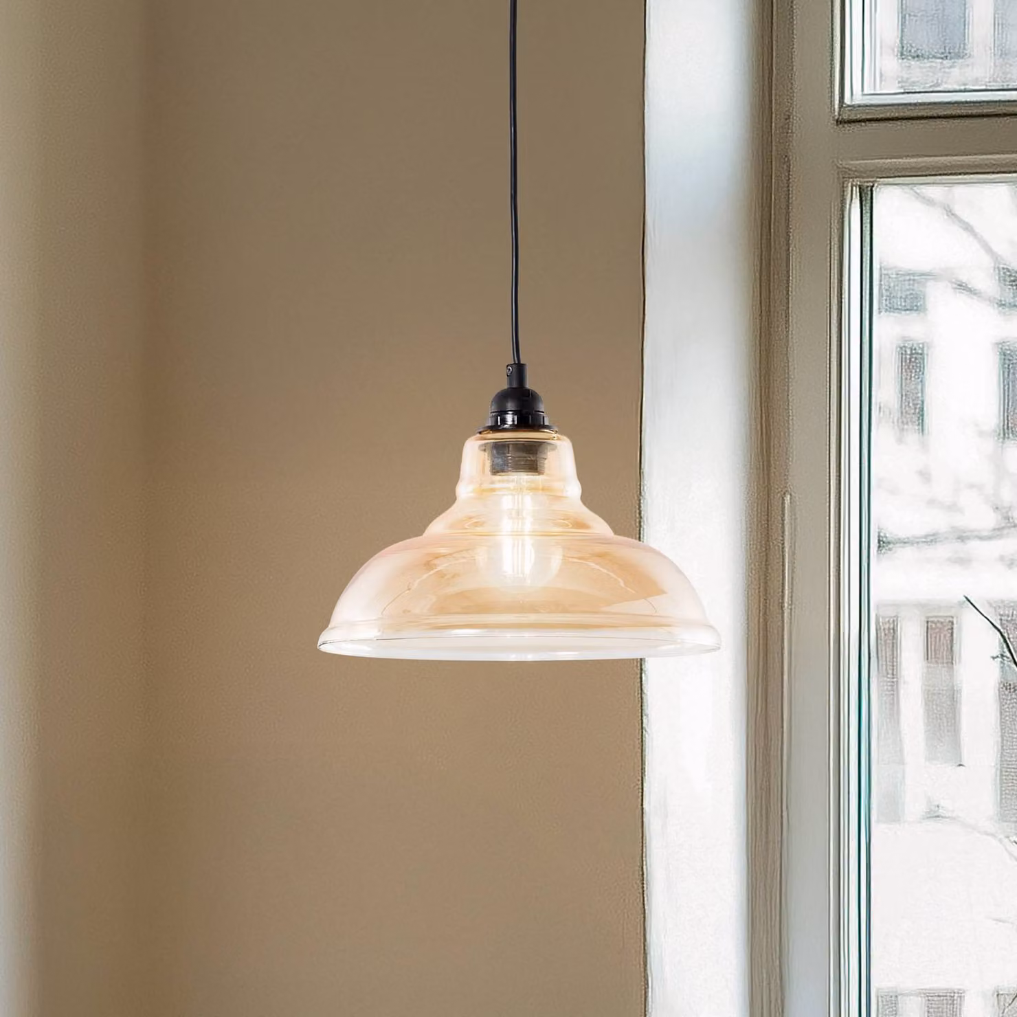 Lampada a sospensione in vetro Dilberay 327-S Opviq, dimmerabile, Crema / Ambra, Soggiorno / Sala da pranzo, Vetro, Lampada a sospensione