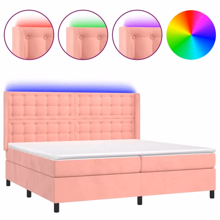 Letto a Molle con Materasso e LED Rosa 200x200 cm in Velluto